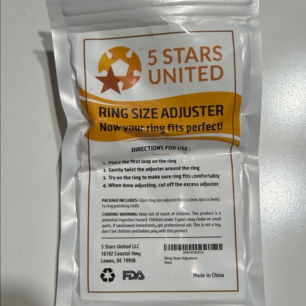 5 Stars United Ring Size Adjuster - White & Gold Packaging